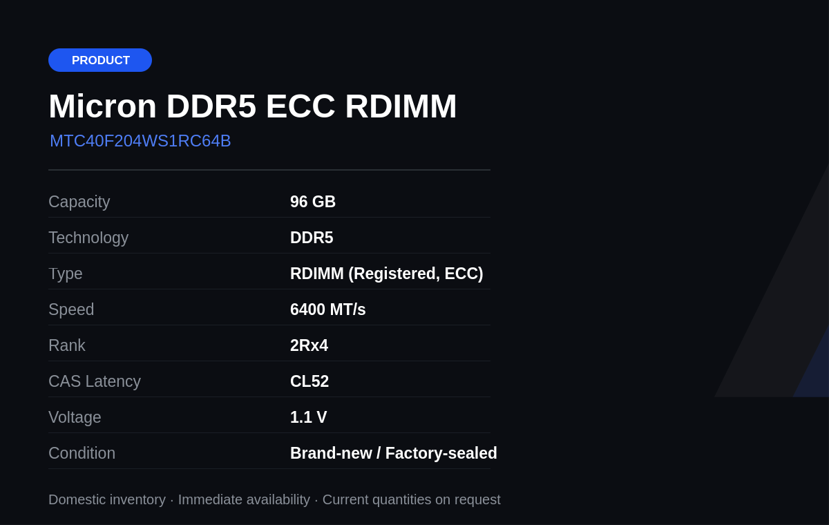 Micron DDR5 ECC RDIMM specification panel
